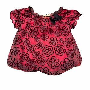 Vintage Y2K Bubble Hem Tunic Top Infants 18M Girls Floral Summer Puff Sleeve Bow